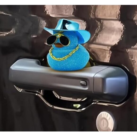 Laser Blue Cowboy Rubber Duck Car Dashboard Decoration, With DIY Accessories - Picture 6 of 7